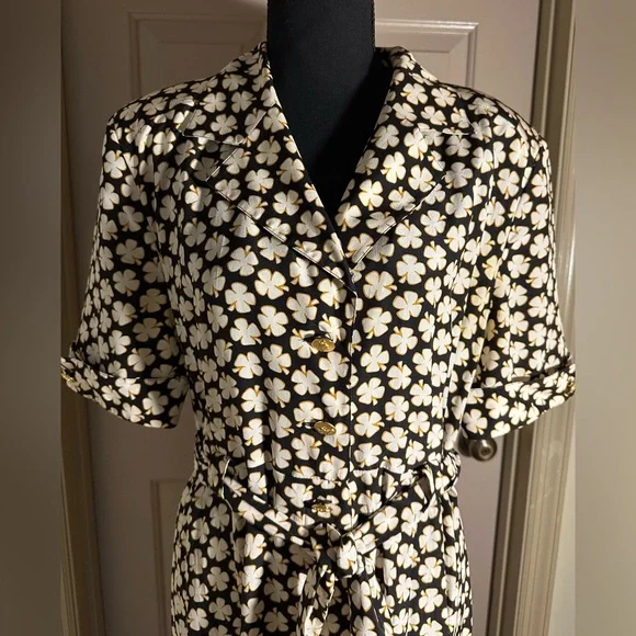 Vintage Beautiful Escada Black/White/Tan Dress by Margaretha Ley - Picture 7 of 11